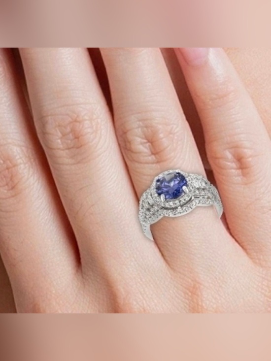 Bella Luce Jewelry - 💍🆕Sterling Silver Blue Sapphire Halo Split-Shank Ring